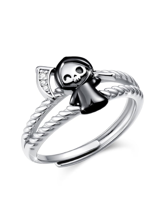 Grim Reaper Ring 925 Sterling Silver Ghost Skull Ring Death Grim Reaper Cute Jewelry Gifts for Women Daughter Her Halloween Christmas