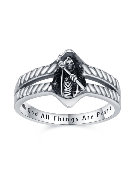 Grim Reaper Ring for Man 925 Sterling Silver Skull Santa Muerte Ring Gothic Jewelry for Halloween Christmas #9