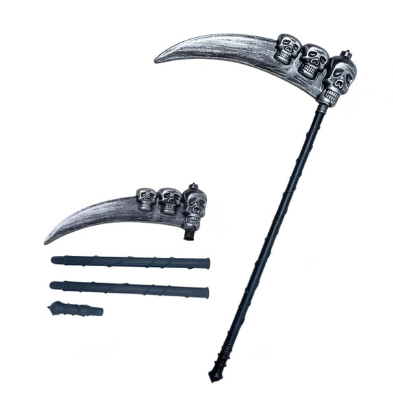 Grim Reaper Scythe Halloween Prop Giant Scythe, Death Cosplay Accessory Silver Black, Spooky Party Dress Up Decoration for Haunted House 31.5Inch