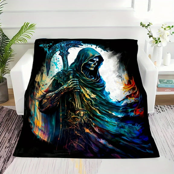Grim Reaper with Scythe Print Blanket, Flannel Blanket, Soft Warm Throw Blanket Nap Blanket for Couch Sofa Office Bed Camping Travel, Multi-purpose Gift Blanket for All Season