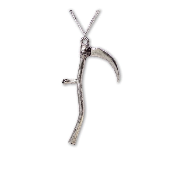 Grim Reaper Sickle with Skull Medieval Renaissance Pendant Necklace by Real Metal NK-357