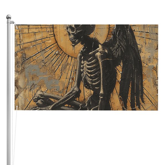 Grim Reaper Skeleton Angel Vintage Horror Double Sided Flag 3x5FT Reversible Garden Flag Outdoor Decor for House, Porch, Lawn, Yard, Indoor Wall, Party Decoration