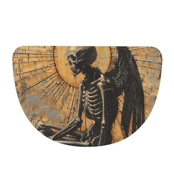 Grim Reaper Skeleton Angel Vintage Horror Half Moon Flannel Door Mat 19x3048x76cm, Semi-Circular Floor Rug, Non-Slip Entryway Indoor Welcome Doormat