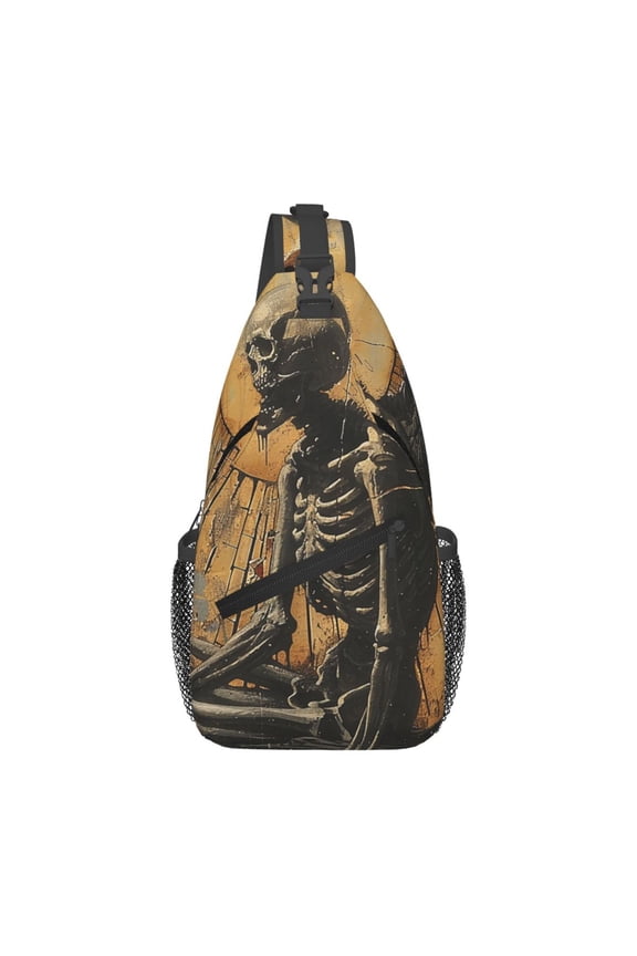 Grim Reaper Skeleton Angel Vintage Horror Sling Backpack Shoulder Chest Crossbody Bag Causal Travel Hiking Daypack