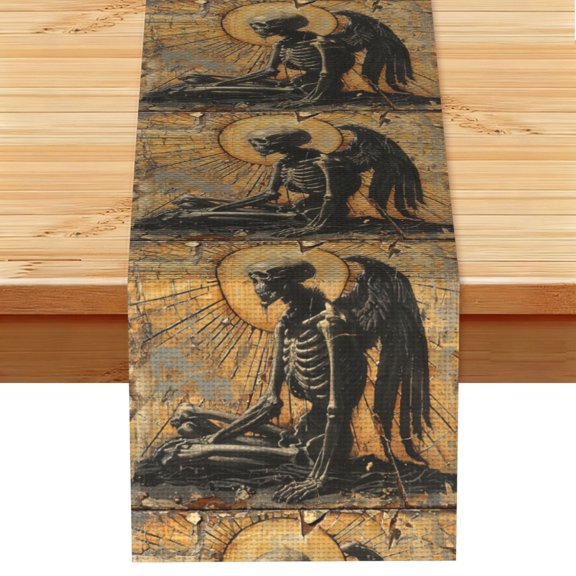Grim Reaper Skeleton Angel Vintage Horror Table Runner 13x72 Inch for Dining Table Kitchen Wedding Party Decor Fireplace Mantle