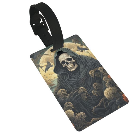 Grim Reaper Skeleton Skull Art Luggage Tags Suitcases ID Baggage Identifier Card Name Tag for Travel Backpacks Gym Bags