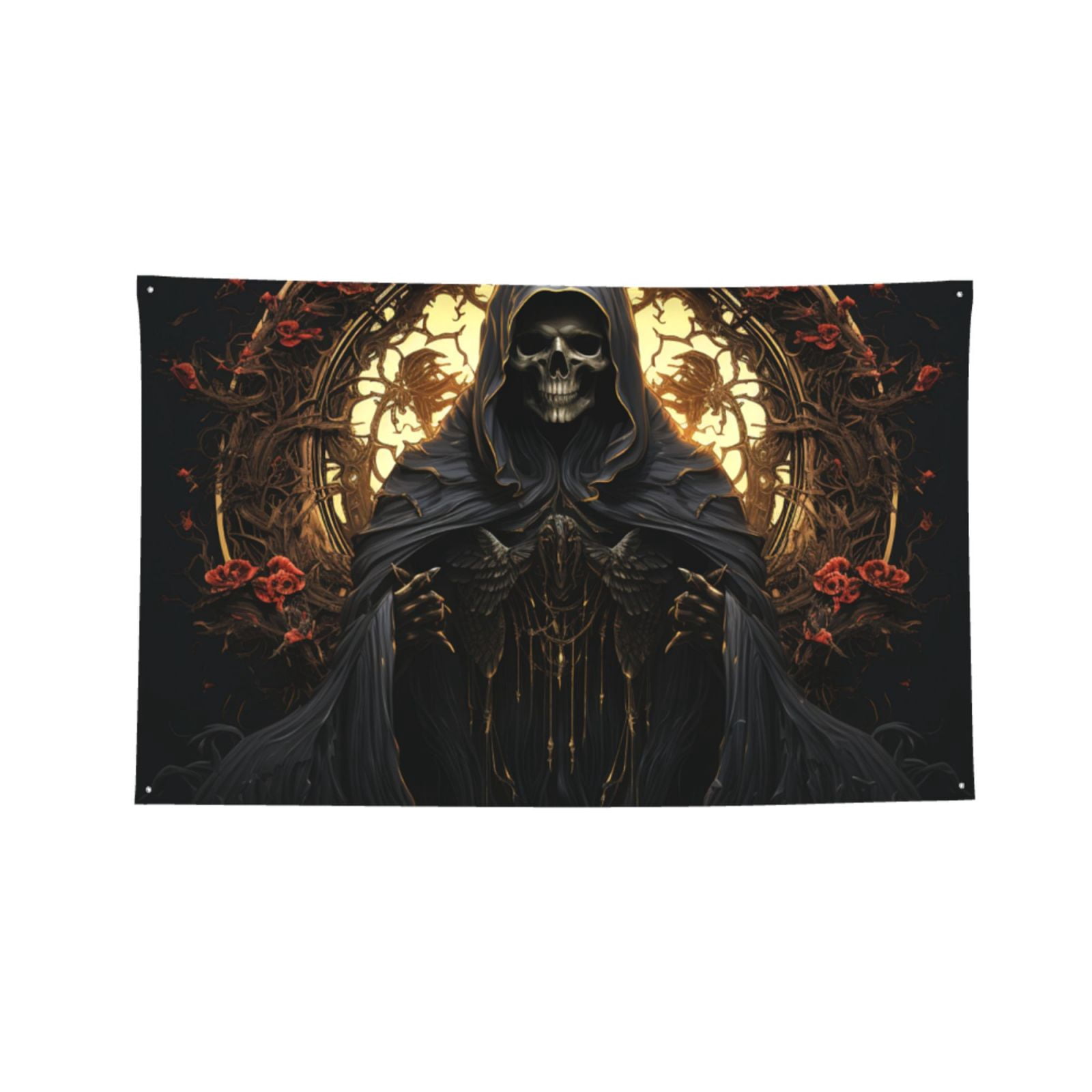 Grim Reaper Skull Angel Skeleton Cool Four Hole Decorated Banner Flag for Garden Yard Home Decoration Indoor Outdoor 4x6 Ft