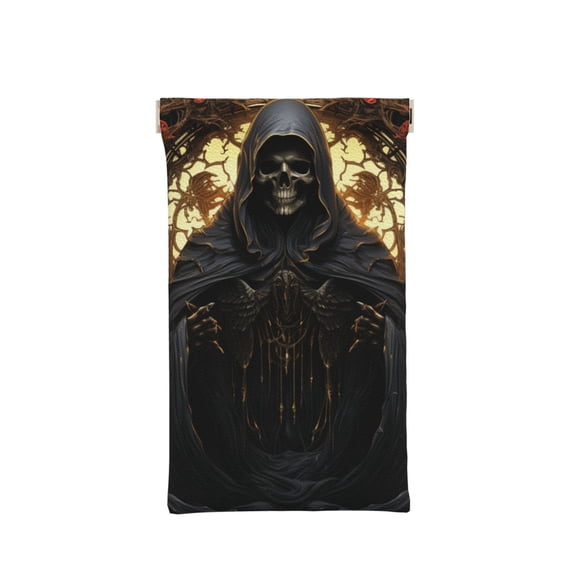 Grim Reaper Skull Angel Skeleton Cool Portable Squeeze Top Glasses Case, Microfiber PU Leather Sunglasses Pouch, Self-Closing Eyewear Bag