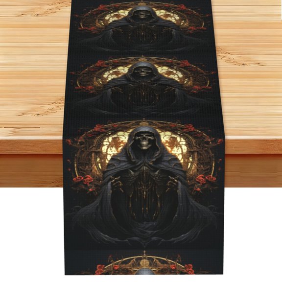 Grim Reaper Skull Angel Skeleton Cool Table Runner 13x72 Inch for Dining Table Kitchen Wedding Party Decor Fireplace Mantle