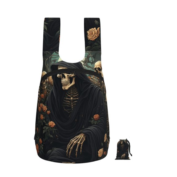 Grim Reaper Skull Angel Skeleton Skulls Foldable Storage Backpack Lightweight Packable Travel Daypack for Shopping Commuting Hiking