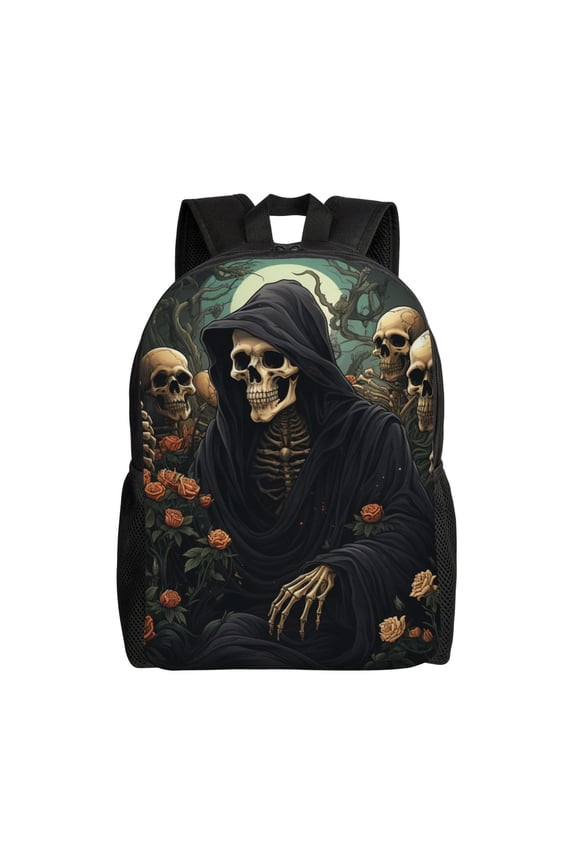 Grim Reaper Skull Angel Skeleton Skulls Laptop Backpack, Padded 15.6 Inch Computer Compartment, Casual Travel Work Daypack