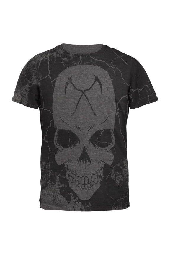 Grim Reaper Skull Distressed Mens Soft T Shirt Charcoal Heather MD
