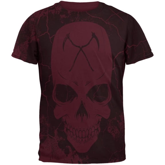 Grim Reaper Skull Distressed Mens T Shirt Maroon SM