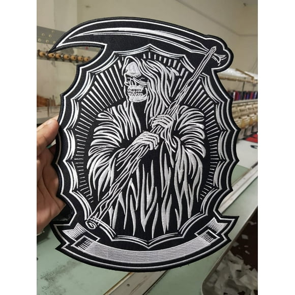 Grim Reaper Skull Embroidery patch for Biker vest 12x10