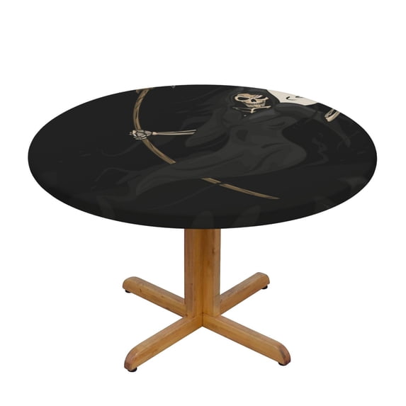 Grim Reaper Skull Moon Round Fitted Tablecloth Elastic Edged Table Cloth Waterproof Table Cover 48in
