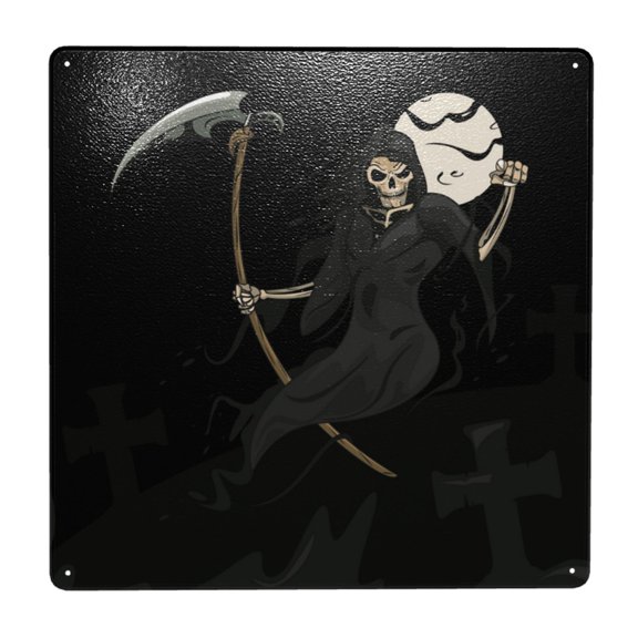 Grim Reaper Skull Moon Square Metal Sign 12x12 Inch Tin Sign Wall Decor Decorative Plaque for Bar, Cafe, Restaurant