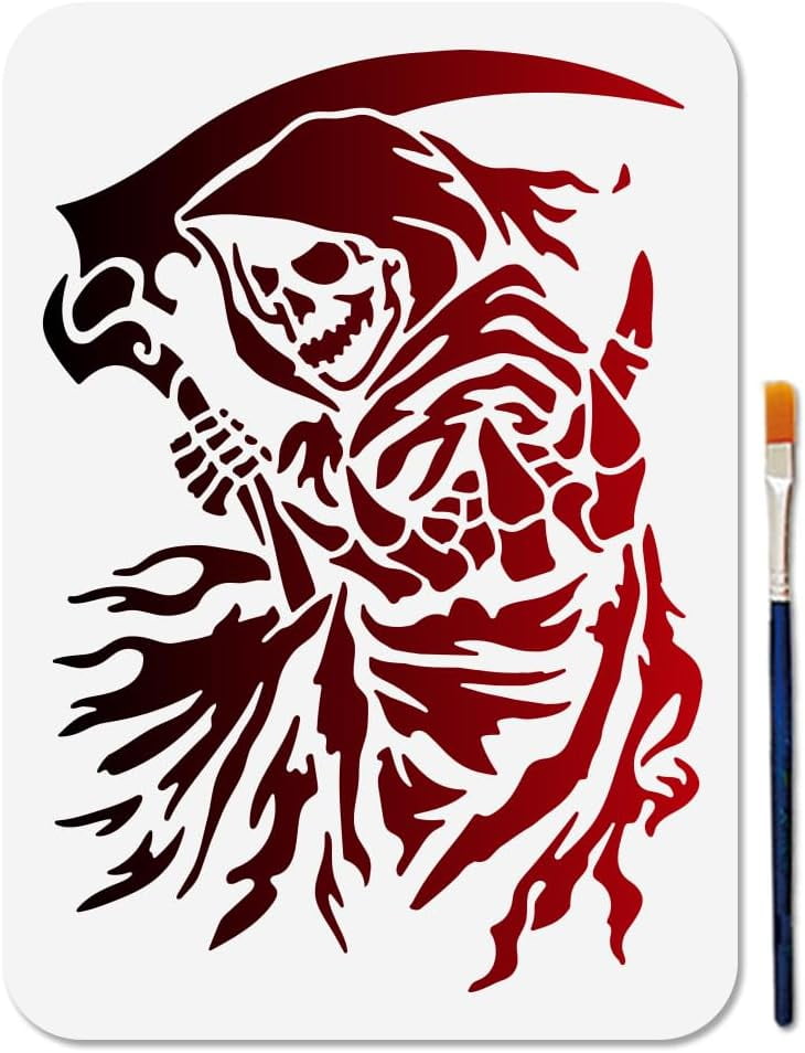 Grim Reaper Stencil Scythe of Death Stencils for Painting 11.7×8.3inch ...