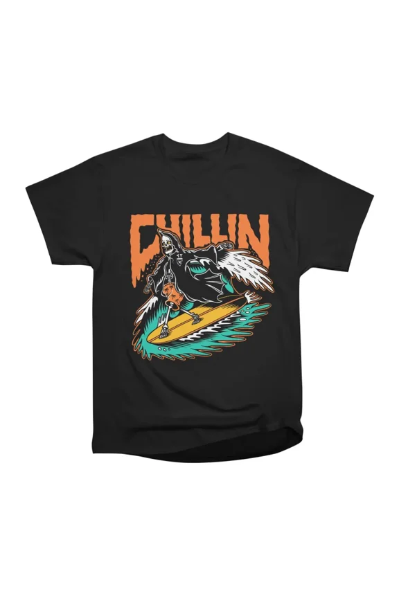 Grim Reaper Surfing chilling T-Shirt Tee Gift For Him Merch For Her Apparel For Friend