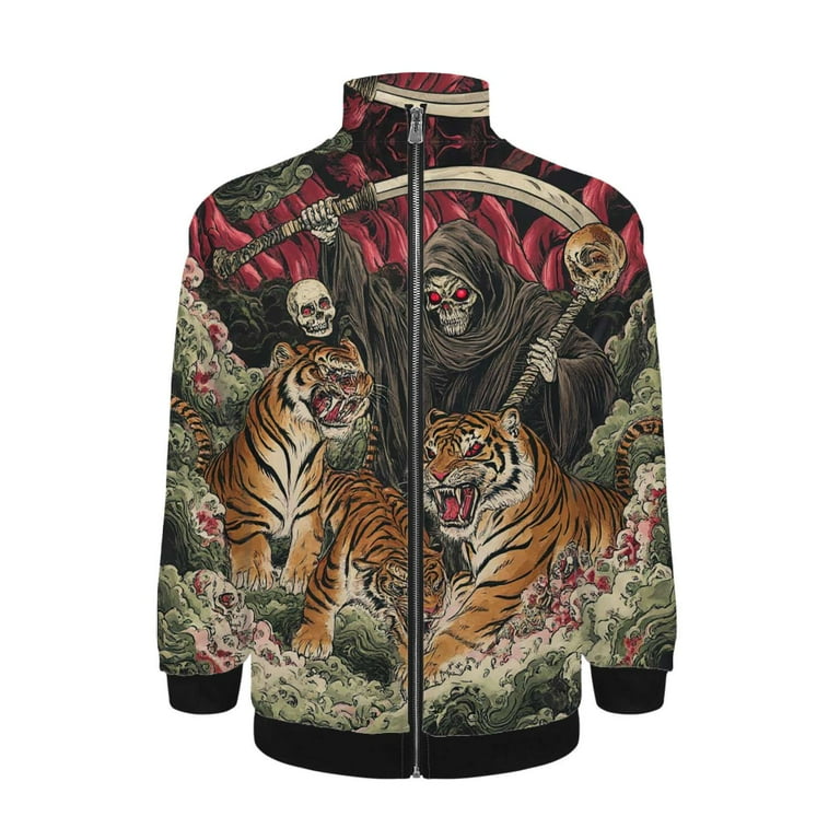 Grim Reaper Tigers Death Skulls Clouds Jacket Men's Street Cool