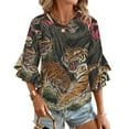 thumbnail image 1 of Grim Reaper Tigers Death Skulls Clouds Women's V-Neck Blouse With 3/4 Ruffled Bell Sleeves Casual Top Ladies Blouses, 1 of 7