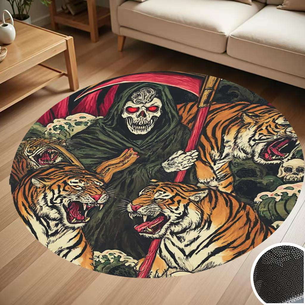 Grim Reaper Tigers Stormy Sea Round Carpet Living Room Bedroom Home ...