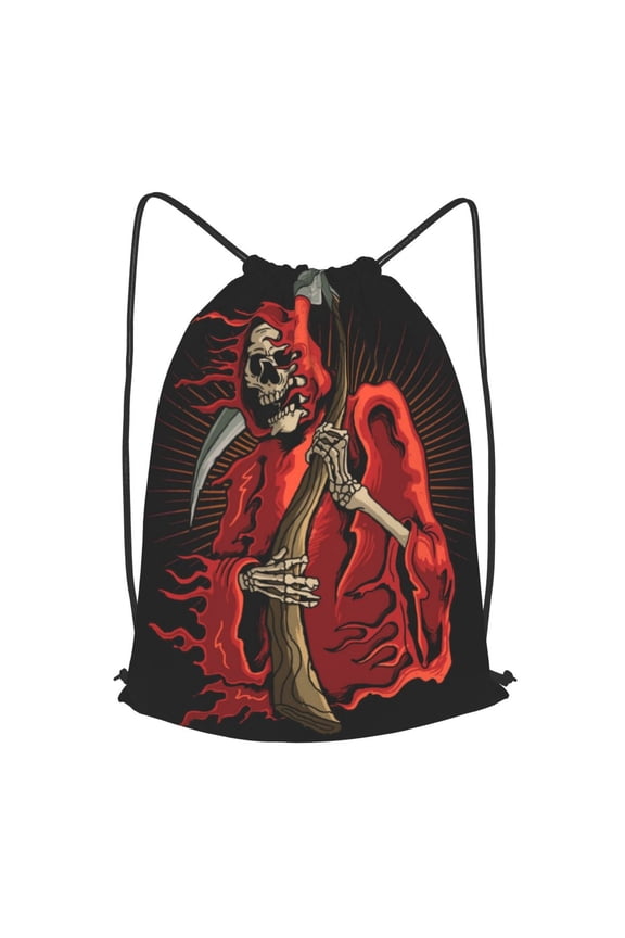 Grim Reaper With Scyth Drawstring Backpack Gym String Bag Sports Sackpack Cinch Sack, Small