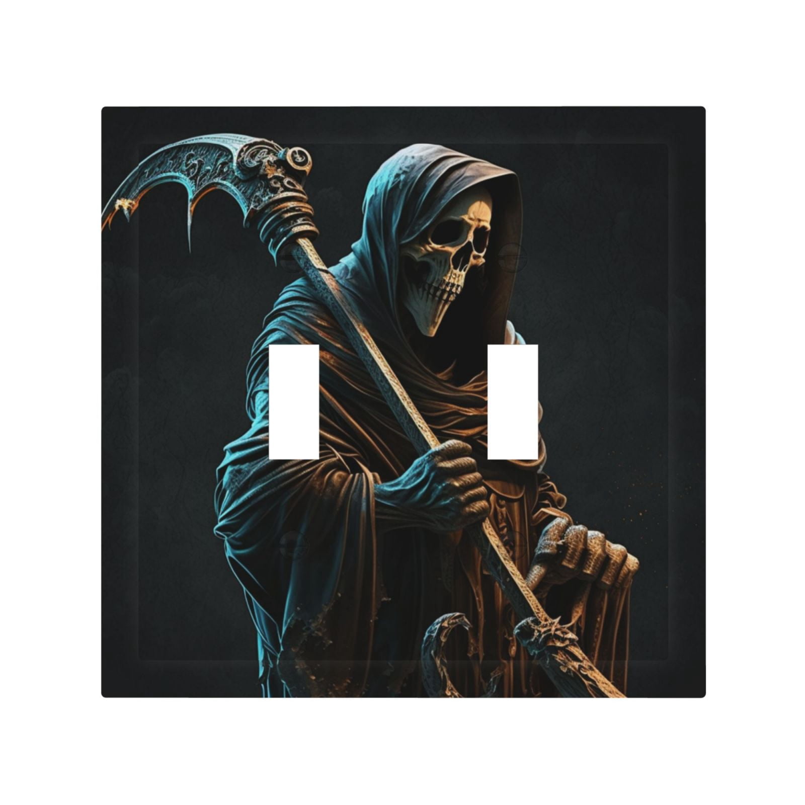Grim Reaper With Scyth Skull 2 Gang Switch Wall Plate Decorative Double ...