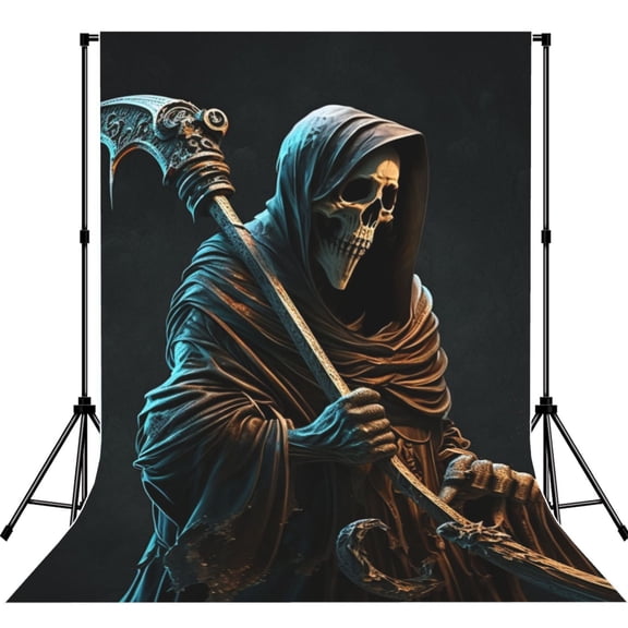 Grim Reaper With Scyth Skull Photography Backdrop 5x7Ft Background for Photo Studio Video Recording Birthday Party Wedding Home Decor