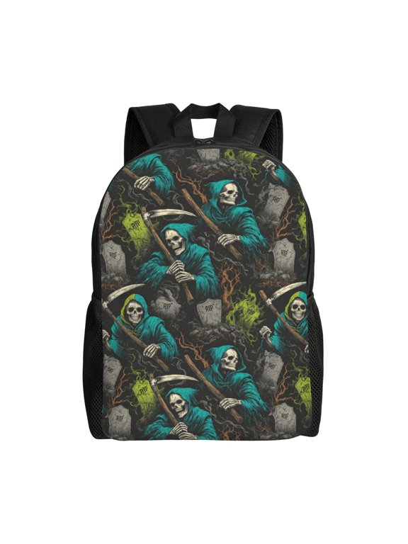 Grim Reaper Backpack with 15 Inch Laptop Compartment,Water-Resistant Daypack, Large Capacity Backpack with Adjustable Breathable Shoulder Straps for Daily Use Travel Gym