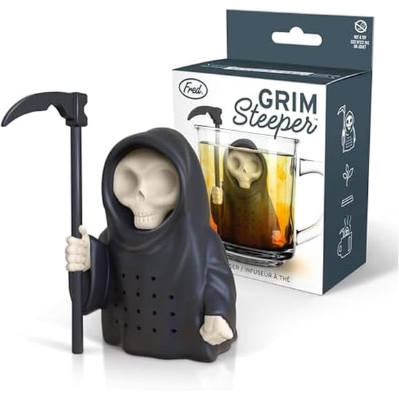 Grim Steeper Reusable Silicone Tea Infuser, Black Grim Reaper Design, Fun and Clever Kitchen Gadget for Tea Lovers and Enthusiasts