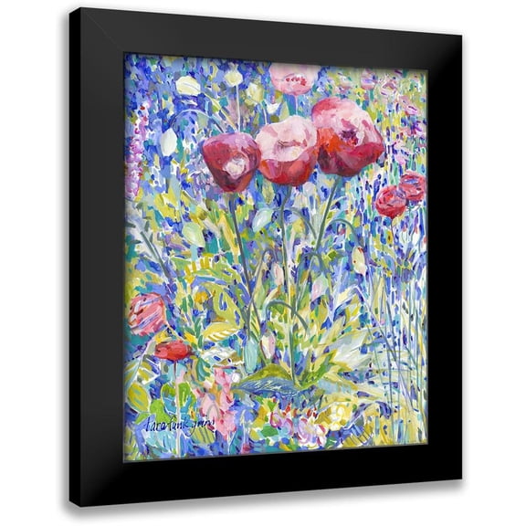 Grim, Tara Funk 12x14 Black Modern Framed Museum Art Print Titled - Three Poppies in Garden