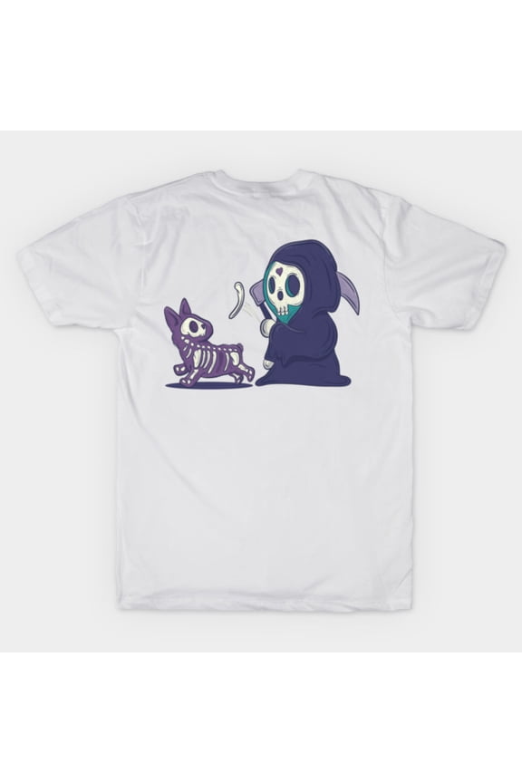 Grim Throws A Dog A Bone Funny Retro Dark Humor Skeleton Pet Goth Art H1100 Unisex T-Shirt, Up to 5XL