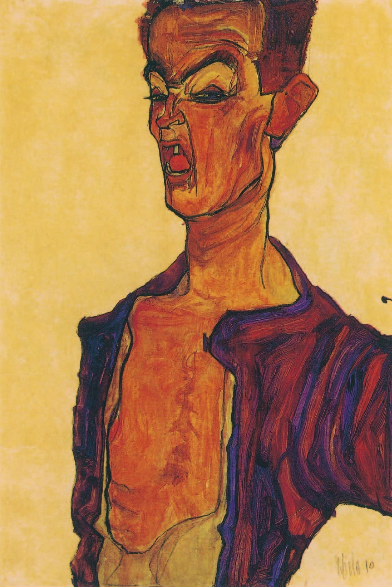 Grimacing man (self-portrait) 1910 Canvas Art - Egon Schiele (18 x 24)
