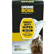 Grime Boss Heavy Duty Hand & Surface Wipes, Skin safe wet wipes, easily remove oil, grease and dirt, 60 pack
