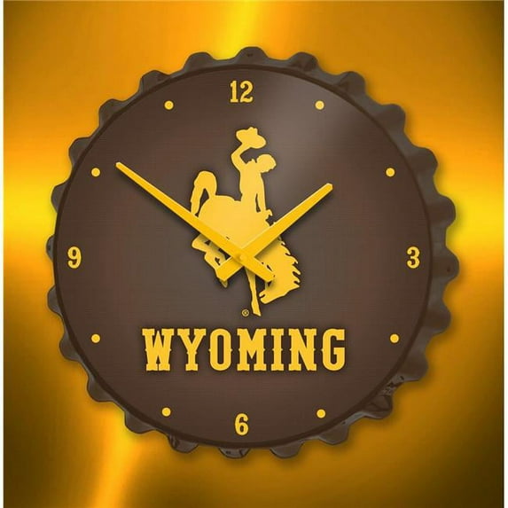 Grimm Industries WY-540-01 Team Spirit Bottle Cap Wall Clock - UW Bucking Horse, Brown & Gold