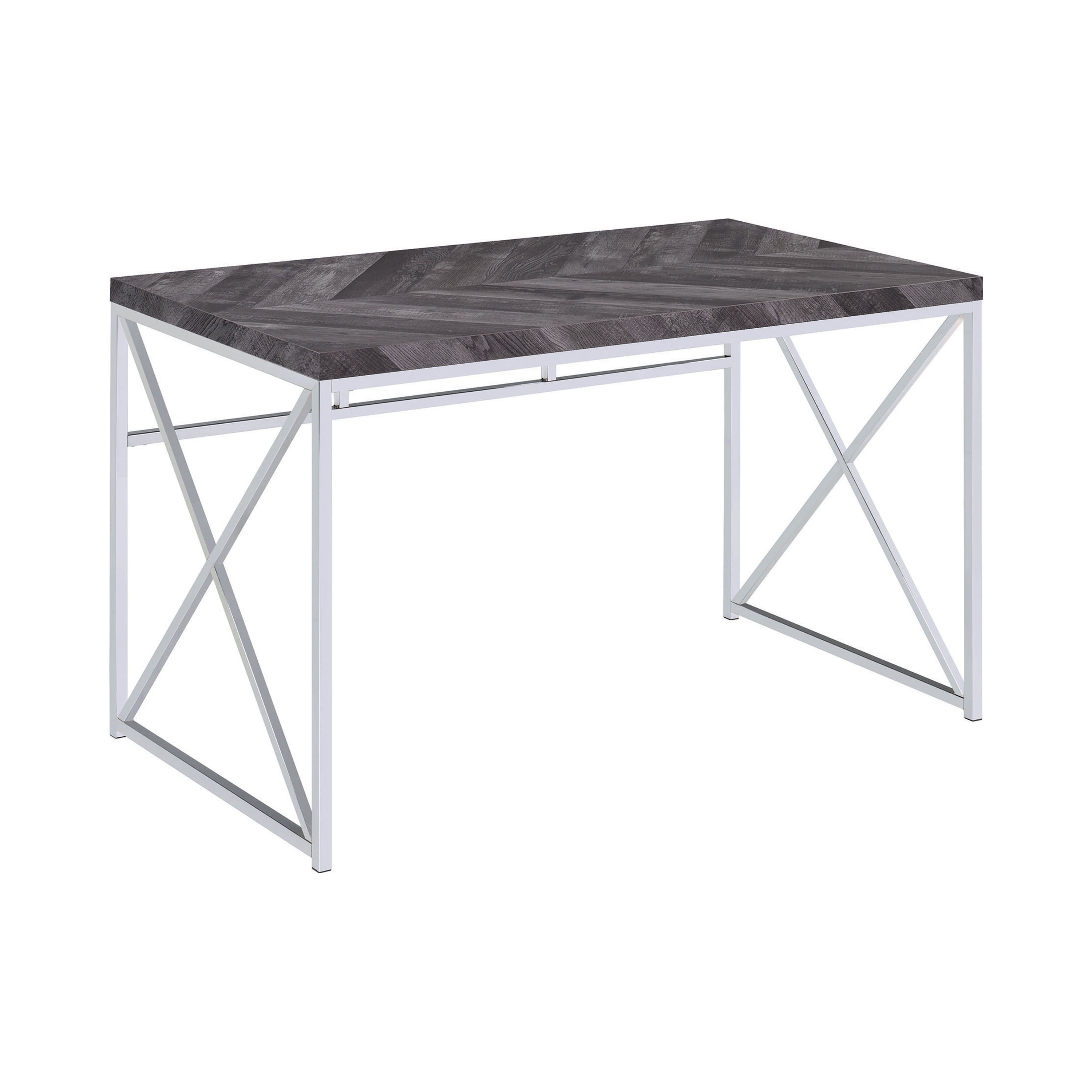 Rustic Gray Herringbone Wood Writing Desk with Metal Base