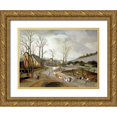 thumbnail image 1 of Grimmer, Abel 14x11 Gold Ornate Wood Framed with Double Matting Museum Art Print Titled - Winter Landscape with Wagon and Peasants at Work, 1 of 4