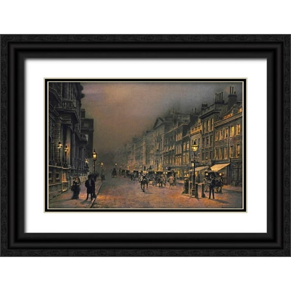Grimshaw, John Atkinson 18x13 Black Ornate Wood Framed with Double Matting Museum Art Print Titled - St Jamess Street