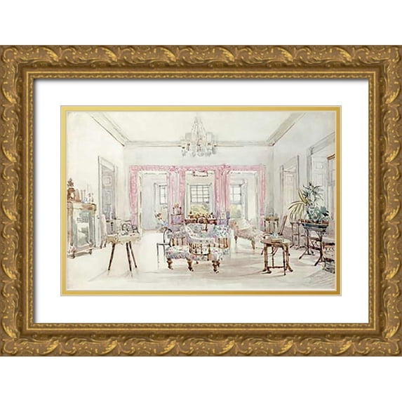 Grimston Fawkes, Col. Lionel 14x11 Gold Ornate Wood Framed with Double Matting Museum Art Print Titled - The Drawing Room of Queens House, Barbados, 1880