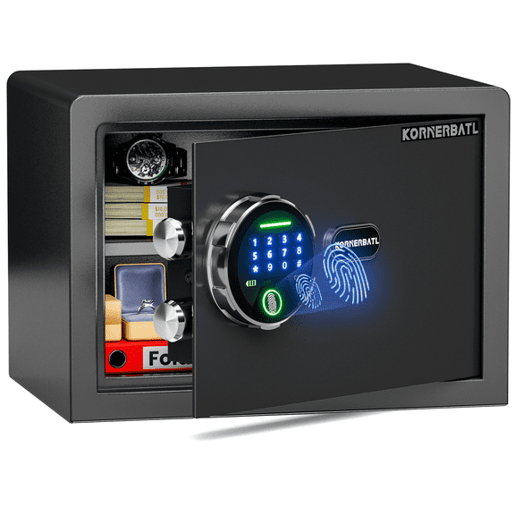Grimtron Smart Biometric Safe - (0.80 cu. ft.) Fingerprint Lock Box with Silent Mode, Backlit Keypad and LED Light, Small Caja Fuerte with Anti-Rust and Anti-Theft
