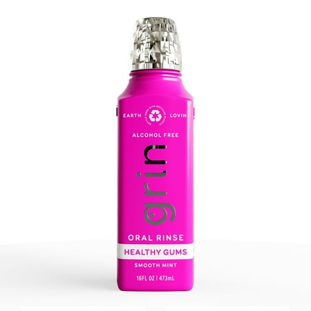 Grin Healthy Gums Oral Rinse - 16?oz - Healthy Gums Mouthwash, Smooth Mint Flavor, Alcohol-Free, Organic Ingredients, Aloe & Xylitol, Essential Oils, Bottle Made From Recycled Plastic