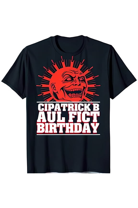 Grin Red Sun Graphic on Dark Blue T-Shirt Unique Birthday Design
