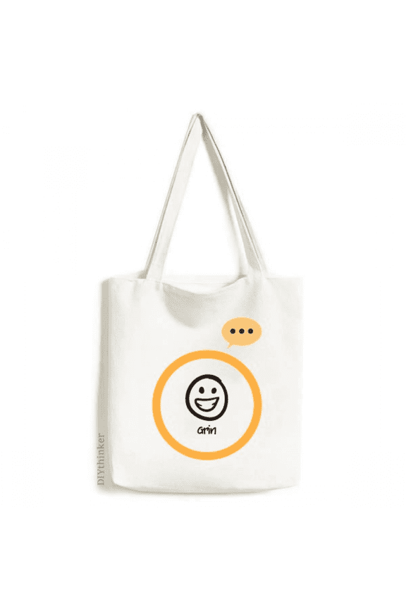 Grin White Cute Chat Face Pattern Expression Sack Canvas Tote Shoulder Bag