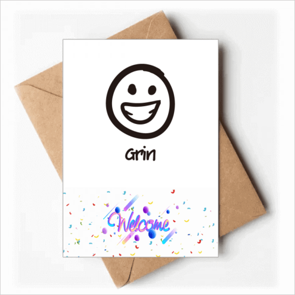 Grin White Cute Chat Face Pattern Welcome Back Greeting Cards Envelopes Blank