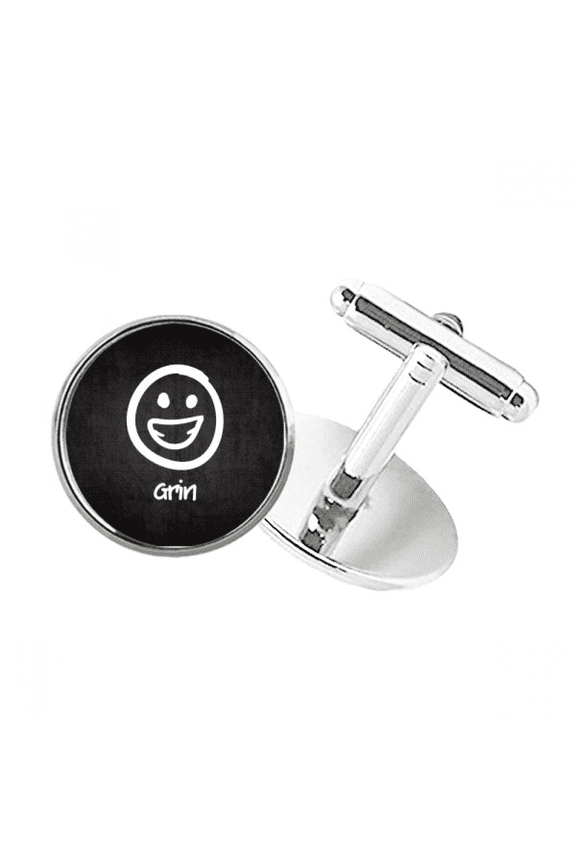 Grin White Cute Chat Happy Pattern Round Button Cuff Clip Stud Cufflinks