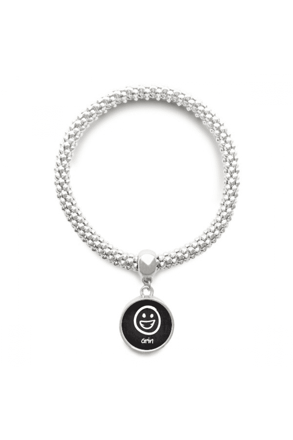 Grin White Cute Chat Happy Pattern Sliver Bracelet Pendant Jewelry Chain Adjustable Bangle