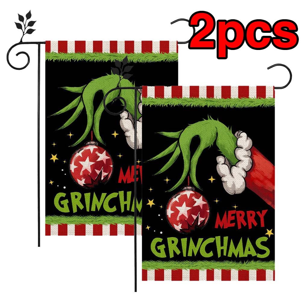 Grinch Christmas Winter Garden Flag Burlap Double Sided Vertical