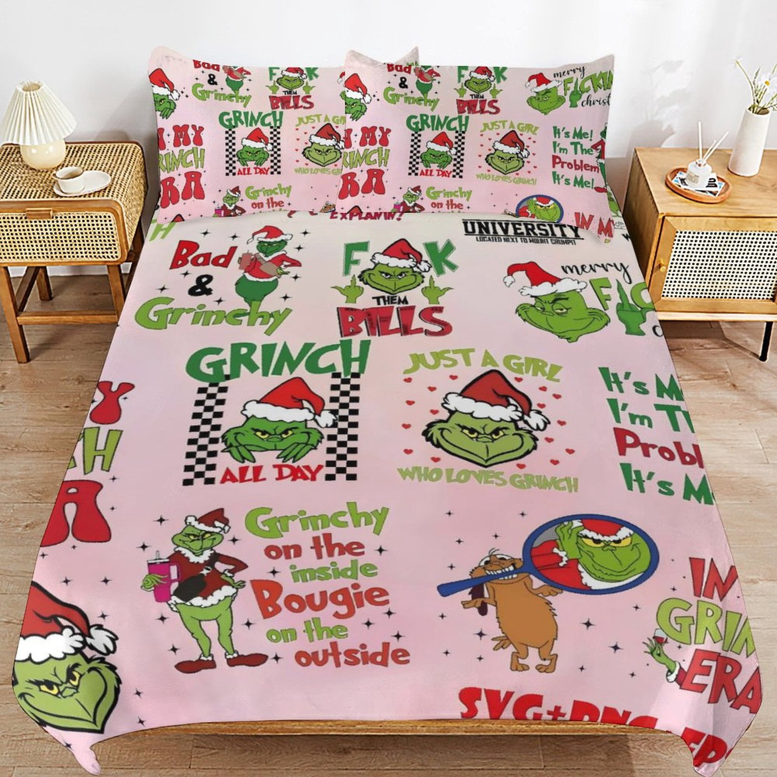 Grinch 3-piece double bedding set with quilt cover and pillows for kids ...