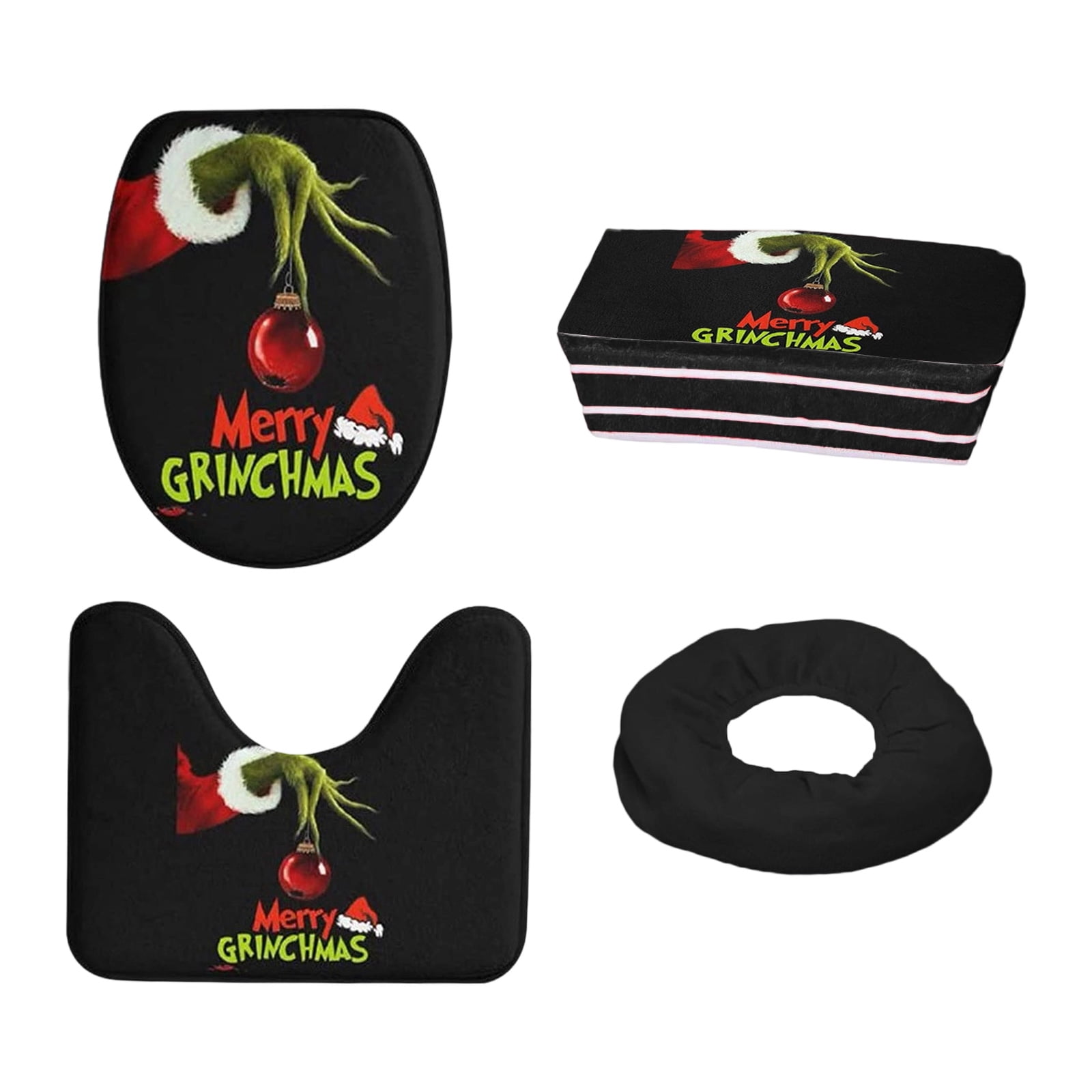 Grinch 4Pcs Christmas Bathroom Set, Toilet Lid Cover Tank Pad U-Shaped ...