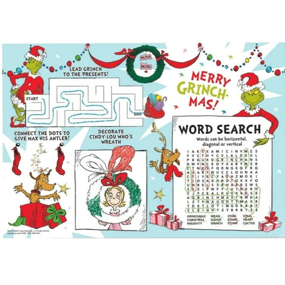 Grinch Activity Paper Placemats 24 Per Pack